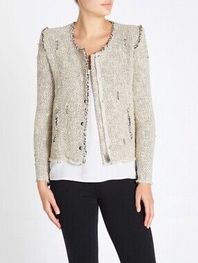 IRO Size US 10 / EU42 Agnette Cream Frayed-Trim Knit Open Cardigan